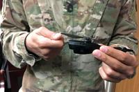 A soldier holds a PD 100 drone which was fielded by the Rapid Equipping Force. Matthew Cox/Military.com