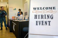 Chief Master-at-Arms Eric Seal attends a free hiring event held for service members, veterans and military spouses at Joint Base Pearl Harbor-Hickam's Military &amp; Family Support Center. (U.S. Navy/Justin Pacheco)