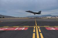 The inaugural flight of the Hometown Heroes program carries the first inductee aloft at Kingsley Field in Klamath Falls, Oregon Jan. 3, 2018. (U.S. Air National Guard photo by Tech. Sgt. Jefferson Thompson)