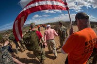 100-year-old Bataan Death March survivor Col. Ben Skardon, a beloved Clemson University alumnus and professor emeritus, walks in the Bataan Memorial Death March at White Sands Missile Range, N.M., for the 11th time, March 25, 2018. Skardon walked nearly 7 of his typical 8.5 miles. (Photo: Ken Scar/U.S. Army)