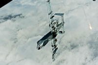 An A-10 Thunderbolt II assigned to the 39th Air Base Wing, Incirlik Air Base, Turkey, shoots off flares during a mission, Nov. 29, 2017. The A-10 can employ a wide variety of conventional munitions, including general purpose bombs, cluster bomb units, laser-guided bombs, joint direct attack munitions and more. (U.S. Air Force photo/Anthony Nelson Jr.)