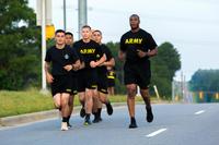 U.S. Army Paratroopers assigned to the 82nd Airborne Division runs in a Physical Readiness Training (PRT) section at Fort Bragg, North Carolina, June 25, 2018. (U.S. Army/Spc. Andrea Salgado Rivera)