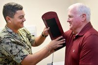 Hospitalman Addis Murray takes retired senior chief Dennis Bennett’s blood pressure at Naval Hospital Jacksonville’s Family Medicine clinic. (U.S. Navy/Jacob Sippel) Hospitalman Addis Murray takes retired senior chief Dennis Bennett’s blood pressure at Naval Hospital Jacksonville’s Family Medicine clinic. (U.S. Navy/Jacob Sippel)