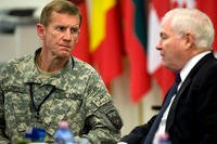 U.S. Defense Secretary Robert M. Gates meets with Gen. Stanley A. McChrystal, commander of International Security Assistance Force and U.S. Forces in Afghanistan, in Istanbul, Feb. 4, 2010. (U.S. Army/Cherie Cullen)