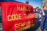 A sign is held at a celebration of the National Navajo Code Talkers Day in Window Rock, AZ., Aug 14, 2016. (U.S. Marine Corps photo/Melissa Marnell)