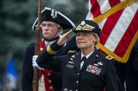 U.S. Army Gen. Ann E. Dunwoody, former commanding general of the Army Materiel Command, salutes during the playing of the national anthem at her retirement ceremony on Joint Base Myer-Henderson Hall, Va., Aug. 15, 2012. (U.S. Army photo/Teddy Wade)