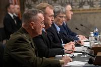 Marine Corps Gen. Joe Dunford, the chairman of the Joint Chiefs of Staff; Acting Defense Secretary Patrick M. Shanahan; Air Force Secretary Heather A. Wilson; and Air Force Gen. John E. Hyten, commander of U.S. Strategic Command, deliver testimony to the SASC on the establishment of a Space Force, April 11, 2019. (DOD/Navy Petty Officer 1st Class Dominique A. Pineiro)
