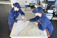 An all-female watch was executed on the Coast Guard Cutter Mackinaw during the ship's transit to Chicago, Nov. 27, 2012. (U.S. Coast Guard photo/Robert Butler)