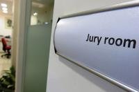 An open door labeled "jury room."