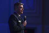 Col. Jason Lamb, Air Education and Training Command Intelligence, Analysis and Innovation Director, participates in the Air Force Talent Management update panel during the Air Force Association Air, Space and Cyber Conference in National Harbor, Md., Sept. 18, 2019. (U.S. Air Force/Andy Morataya)