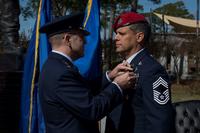 U.S. Air Force Lt. Gen. Jim Slife, commander of Air Force Special Operations Command, pins the Silver Star Medal onto U.S. Air Force Chief Master Sgt. Chris Grove, a Special Tactics combat controller assigned as the 720th Special Tactics Group superintendent, during a ceremony at Hurlburt Field, Florida, Nov. 15, 2019. Grove was awarded the nation’s third highest medal against an armed enemy of the United States in combat for his actions while deployed to Afghanistan in November 2007. Grove was originally a