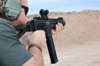 Matt Jacques live-firing the new SMG 45 Pistol Caliber Carbine at SHOT Show 2020