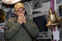 Capt. Brett Crozier, commanding officer of the USS Roosevelt addresses the crew.