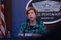 Under Secretary of Defense for Acquisition and Sustainment Ellen M. Lord briefs the press