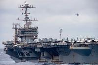 The Blue Angels fly over the USS Harry S. Truman on a return transit to Naval Air Station Pensacola.