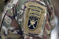 A soldier stands in formation during a Regimental First Formation at Fort Bragg, North Carolina.