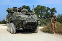 Gunnery training with Infantry Carrier Vehicle &quot;Dragoon&quot; class Strykers.