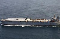 Iranian navy vessel Makran is seen sailing through the Baltic Sea off the island of Bornholm