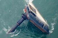 The capsized lift boat Seacor Power
