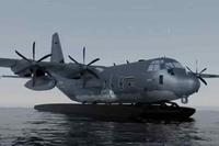 An artist's rendering of a twin float amphibious modification to an MC-130J