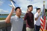 Air Force recruits take oath of enlistment.