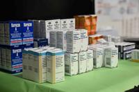 A pharmacy is set up to fill prescriptions