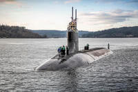 Seawolf-class fast-attack submarine USS Connecticut (SSN 22) departs Puget Sound Naval Shipyard