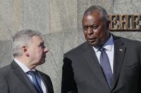 Defense Secretary Lloyd Austin chats with the Ukrainian defense minister.