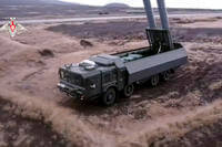 A Bastion missile launcher is positioned on the Matua Island