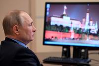 Russian President Vladimir Putin attends a virtual meeting.