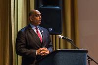 Mr. Ravi Chaudhary gives a speech at Fort Bragg.