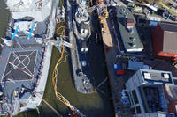 USS The Sullivans is shown sinking at the Buffalo Naval Park, New York