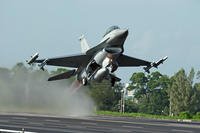 Taiwan Air Force's F-16 fighter jet takes off.