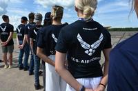 A group of recruits wait to be sworn into the U.S Air Force.