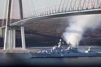 The Varyag missile cruiser of Russia's Pacific Fleet sails off for joint naval drill planned by Russia and China