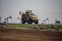U.S. military vehicle on a patrol in the countryside near the town of Qamishli, Syria