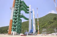 Nuri rocket sits on its launch pad at the Naro Space Center in Goheung, South Korea