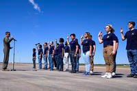 U.S. Air Force Col. Scott Weyermuller, 2nd Bomb Wing commander, swears in new U.S. Air Force recruits at the 2023 Defenders of Liberty Air Show, Barksdale Air Force Base, La.