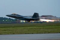 An F-22 Raptor takes flight to Powidz Air Base, Poland