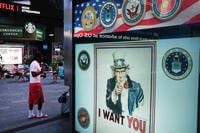 A military recruitment center stands in Times Square in Manhattan on Sept. 4, 2020, in New York City. 