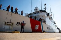 The USCG Cutter Legare returns to USCG Base Portsmouth after returning from a 69-day patrol