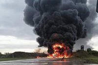 Russian warplane is burning on the Soltsy air base in the Novgorod region in northwestern Russia