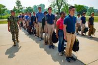 NROTC students line up for orientation at Great Lakes, Illinois. 