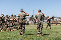 U.S. Marine Corps Lt. Gen. George W. Smith Jr. and Maj. Gen. Bradford J. Gering salute