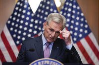 Rep. Kevin McCarthy, R-Calif., speaks to reporters hours after he was ousted as speaker of the House at the Capitol in Washington.