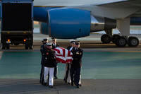 An Armed Forces color guard carries the casket containing the body of U.S. Sen. Dianne Feinstein.