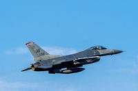 Air Force F-16 Fighting Falcon flies as part of joint air-to-ground training involving American and Bosnian forces