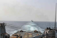 USS Carter Hall and the USS Bataan transit the Bab al-Mandeb strait