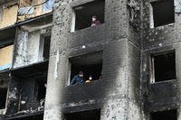 heavily damaged residential building, three days after a Russian missile attack in Kyiv