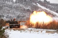 South Korean K1A2 tank fires during a joint live fire exercise between South Korea and the U.S.